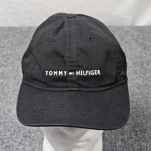 Tommy Hilfiger Black Baseball Cap Leather Strapback Adjustable Designer Summer - Picture 1 of 8